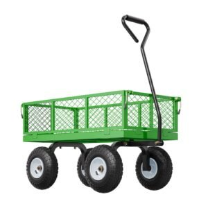 900 lbs steel garden cart on wheels, heavy duty pullable garden wagon yard cart, outdoor metal utility wagon with 10" tires and mesh removable sides(convert to flatbed), and 180°rotating handle