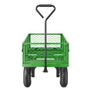 900 lbs steel garden cart on wheels, heavy duty pullable garden wagon yard cart, outdoor metal utility wagon with 10" tires and mesh removable sides(convert to flatbed), and 180°rotating handle