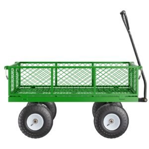 900 lbs steel garden cart on wheels, heavy duty pullable garden wagon yard cart, outdoor metal utility wagon with 10" tires and mesh removable sides(convert to flatbed), and 180°rotating handle