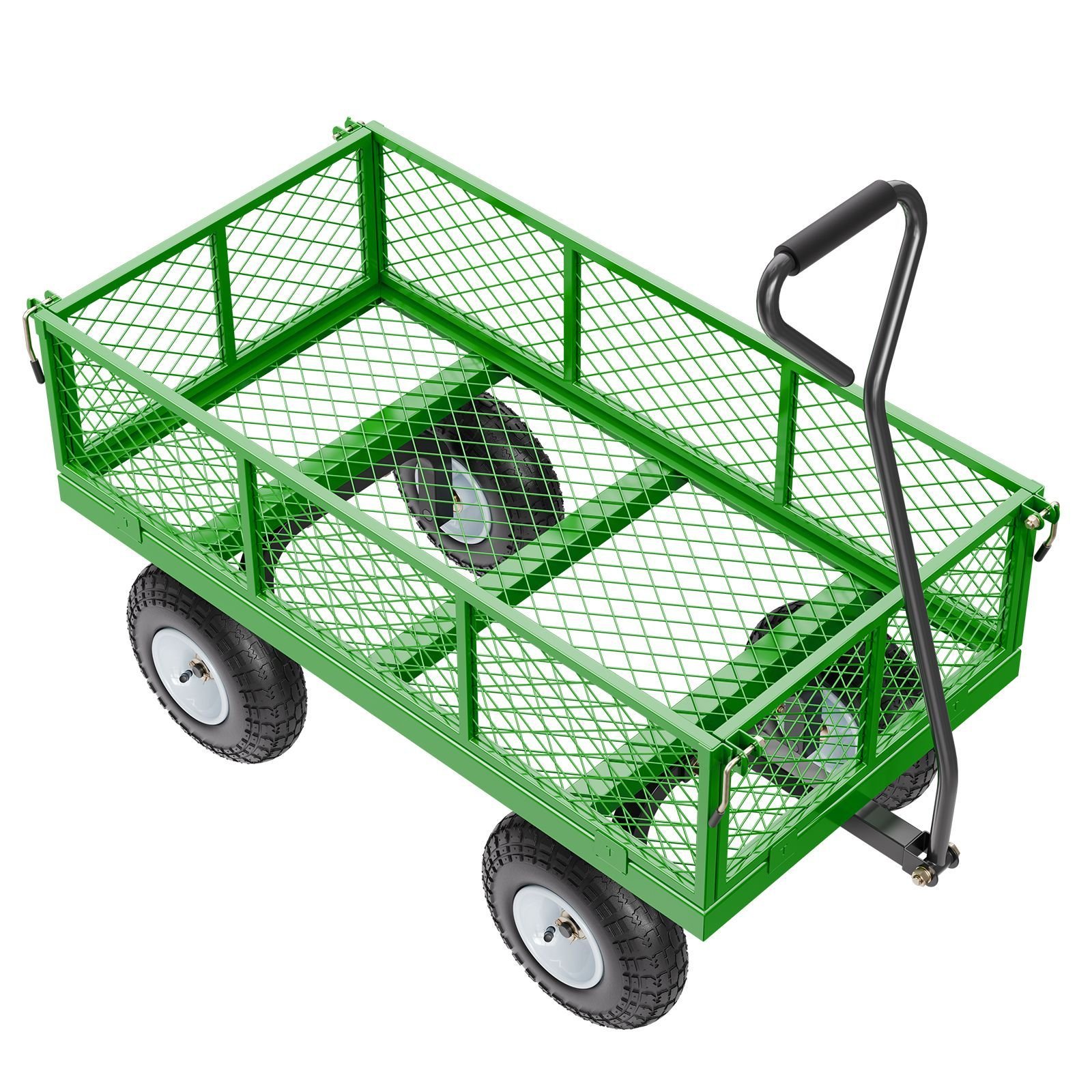 900 lbs steel garden cart on wheels, heavy duty pullable garden wagon yard cart, outdoor metal utility wagon with 10" tires and mesh removable sides(convert to flatbed), and 180°rotating handle