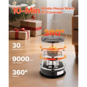 9000 btu portable kerosene heater & stove, 2 in 1 non electric indoor outdoor heater with adjustable height & flame & easy storage,for camping, hunting, cooking, home, garage, black