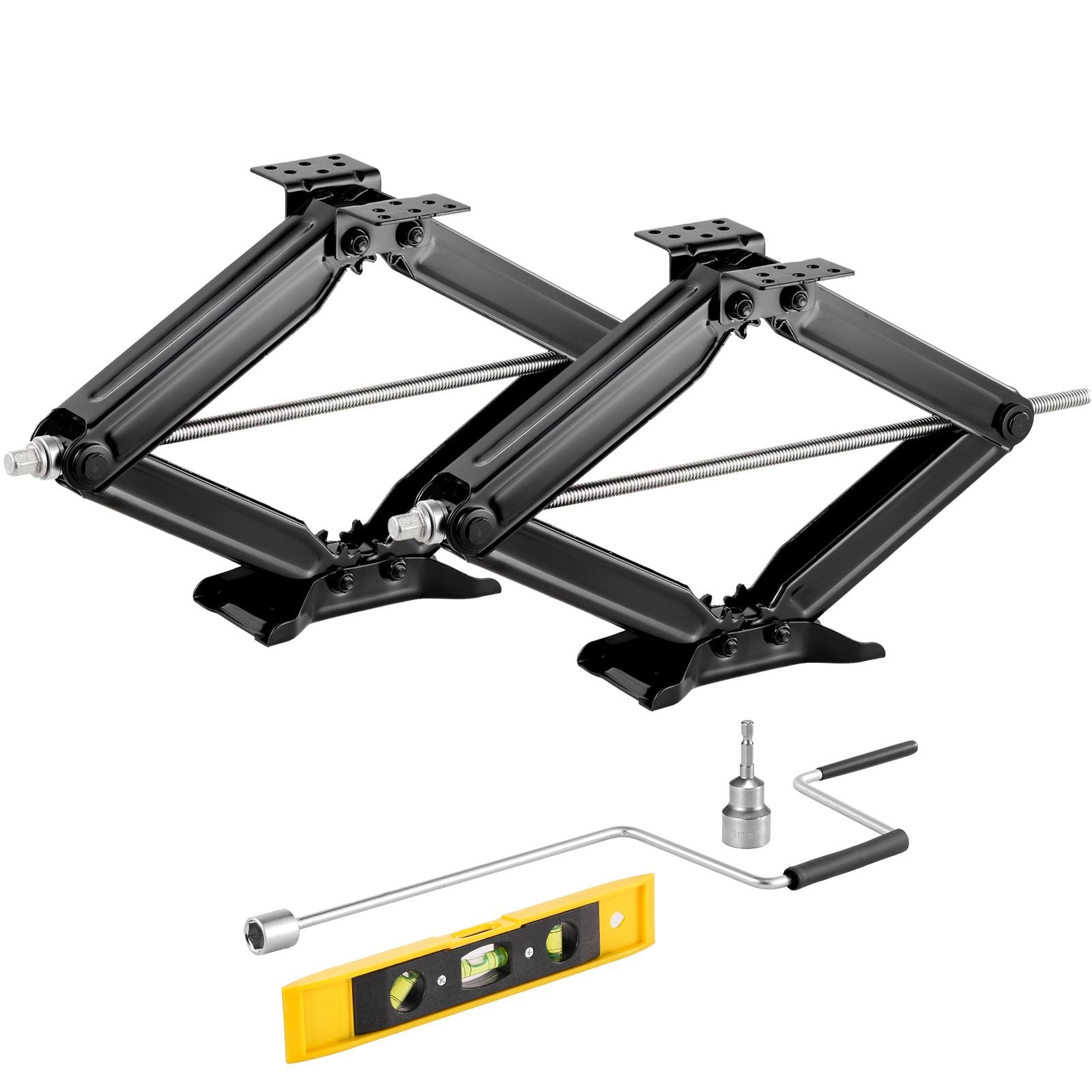 9000 lbs rv scissor jacks, 4 23.4 in rv stabilizer leveling scissor jacks, set of 2, heavy duty stabilizer jack with crank handle, socket and bubble levels, not easily bent or deformed