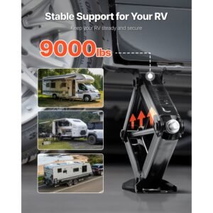9000 lbs rv scissor jacks, 4 23.4 in rv stabilizer leveling scissor jacks, set of 2, heavy duty stabilizer jack with crank handle, socket and bubble levels, not easily bent or deformed