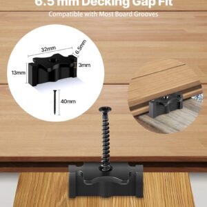900pcs hidden deck fasteners for composite decking board, universal composite t clips & plastic hidden fasteners with metal screws,polypropylene pp clips works with 0.26 inch gaps, black
