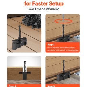 900pcs hidden deck fasteners for composite decking board, universal composite t clips & plastic hidden fasteners with metal screws,polypropylene pp clips works with 0.26 inch gaps, black