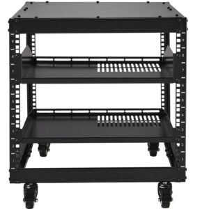 9u open frame server rack, 23'' 40'' adjustable depth, free standing or wall mount network server rack with 360° casters, heavy duty 4 post holds all your networking it equipment av gear router