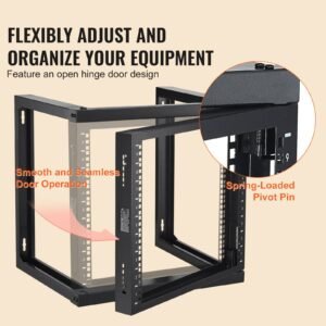 9u wall mount rack, 150 lbs/68.04 kg max load capacity, open frame server network rack with cage nuts screws, carbon steel 20.9 x 17.7 x 20.5" for 19"/482.6 mm av & server it equipment, black