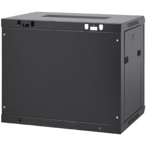 9u wall mounted server network cabinet, 15.5'' depth, secure rack enclosure, supports up to 200 lbs, features lockable glass door and side panels, ideal for it and a/v gear