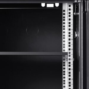 9u wall mounted server network cabinet, 15.5'' depth, secure rack enclosure, supports up to 200 lbs, features lockable glass door and side panels, ideal for it and a/v gear