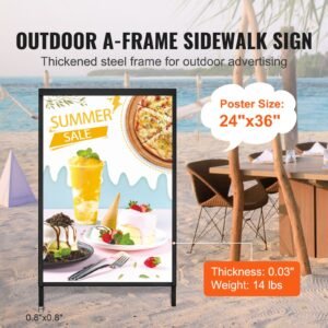 a frame sidewalk sign, 24x36 inch heavy duty slide in signboard holder, double sided folding sandwich board signs, steel pavement sign poster for outdoor business street advertising (frame only)