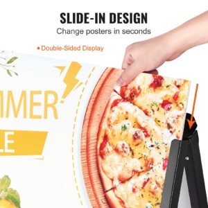 a frame sidewalk sign, 24x36 inch heavy duty slide in signboard holder, double sided folding sandwich board signs, steel pavement sign poster for outdoor business street advertising (frame only)