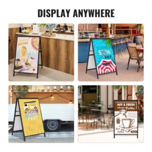 a frame sidewalk sign, 24x36 inch heavy duty slide in signboard holder, double sided folding sandwich board signs, steel pavement sign poster for outdoor business street advertising (frame only)