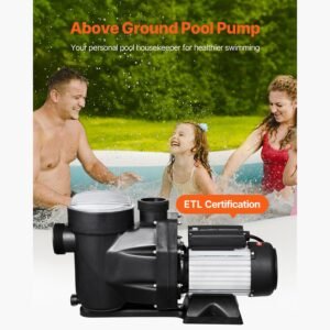Above Ground Pool Pump, 1.5HP, 122 GPM Max Flow Single Speed Swimming Pool Pump, 220V 3450 RPM 55 ft Max Head Lift with PP Shell Strainer Basket, 122 Fahrenheit Max Water Temp, No Plug