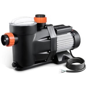 above ground pool pump, 1.5hp, 122 gpm max flow single speed swimming pool pump, 220v 3450 rpm 55 ft max head lift with pp shell strainer basket, 122 fahrenheit max water temp, no plug