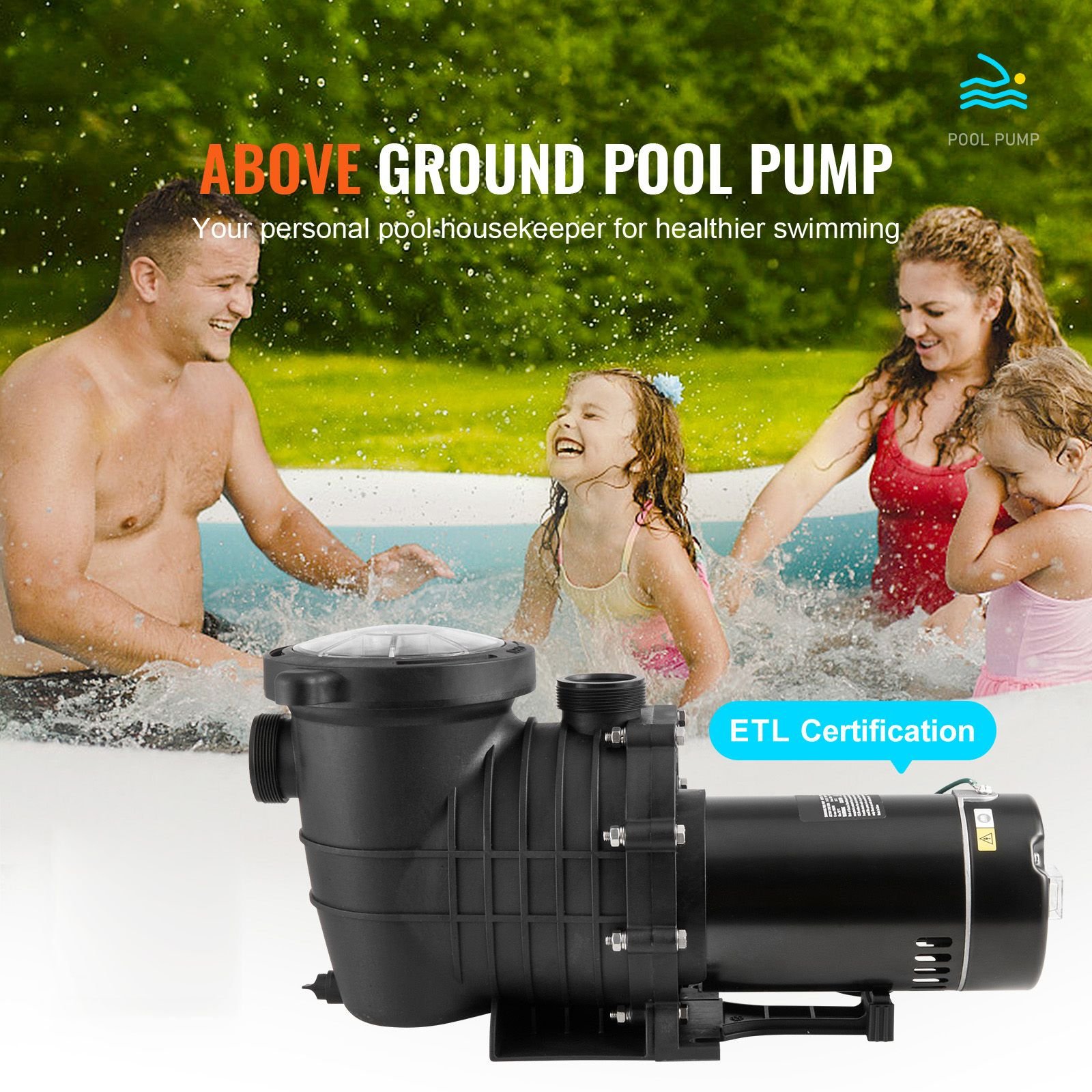 above ground pool pump, 2 hp, 110 gpm max flow single speed swimming pool pump, 110v/240v 3450 rpm 59 ft max head pool pump with filter basket, for above ground pools hot tubs spas