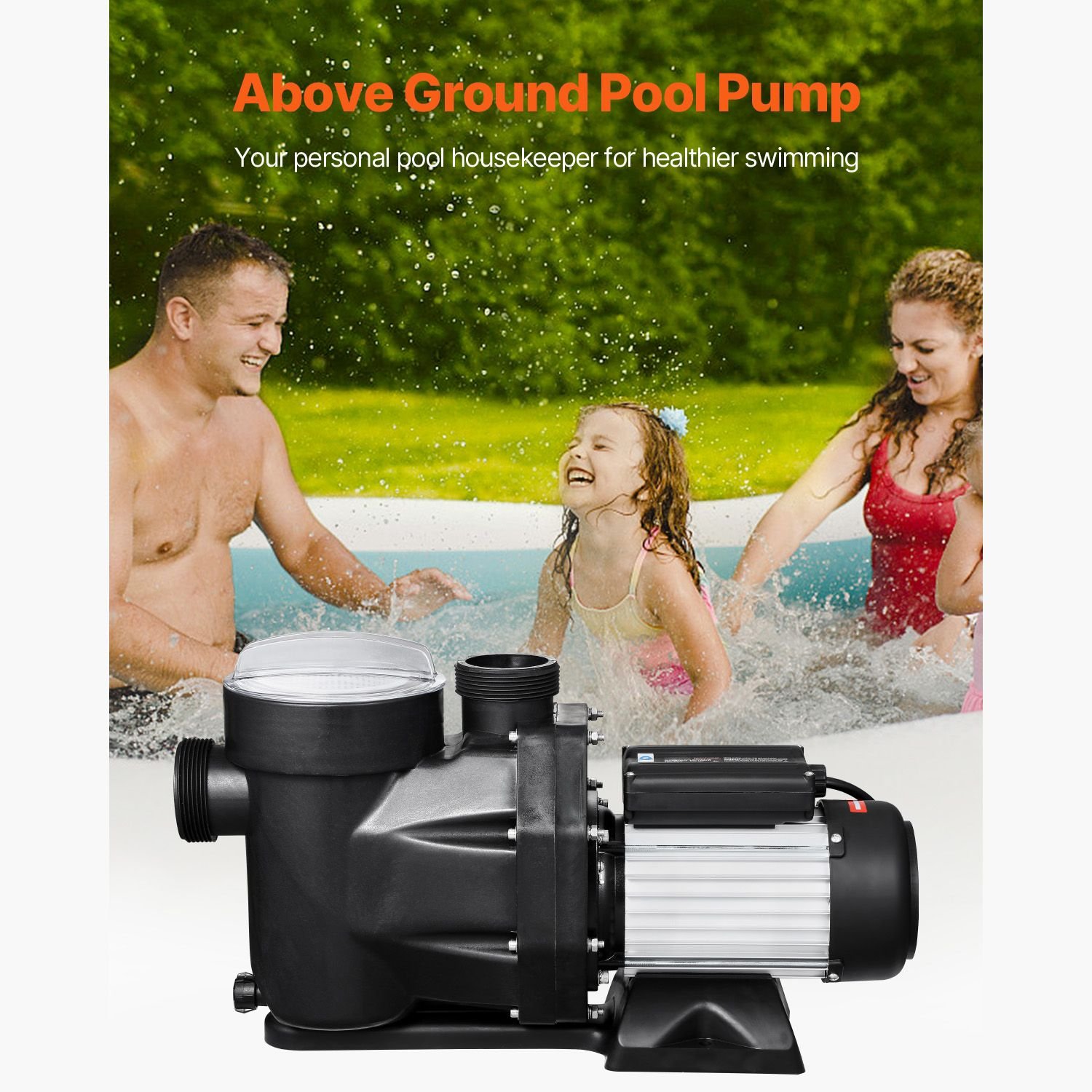 above ground pool pump, 2.5 hp, 148 gpm max flow single speed swimming pool pump, 220v 3450 rpm 62 ft max head lift with pp shell strainer basket, 122 fahrenheit max water temperature