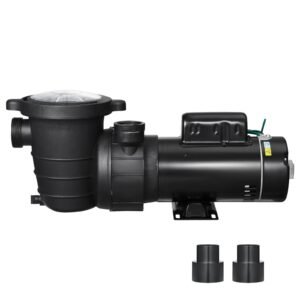 above ground pool pump, 2hp/0.44hp, dual speed swimming pool pump, high 118 gpm 56 ft lift, low 57 gpm 14 ft lift, 110v 3450 rpm with strainer basket, 122 fahrenheit max water temp
