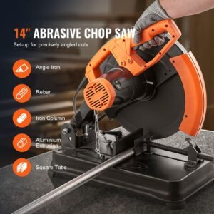 abrasive chop saw, 14"/355mm blade diameter cut off saw, 2300w 3600rpm steel cutting machine, 0 45° adjustable angle miter saw for cutting metal cutting chop saw for steel/rebar/iron/aluminum