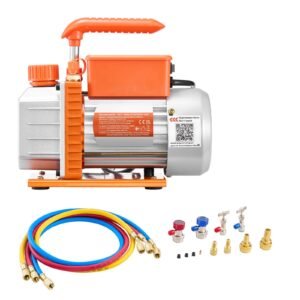 AC Vacuum Pump and Gauge Set, 3.5 CFM 1/4 HP, Single Stage Rotary Vane HVAC Vacuum Pump, A/C Manifold Gauge Kit, for R134a R22 R410a R1234YF R32, with Carry Bag, for Auto HVAC Air Conditioning