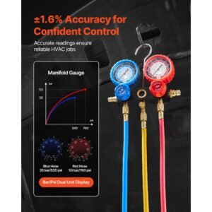 ac vacuum pump and gauge set, 3.5 cfm 1/4 hp, single stage rotary vane hvac vacuum pump, a/c manifold gauge kit, for r134a r22 r410a r1234yf r32, with carry bag, for auto hvac air conditioning