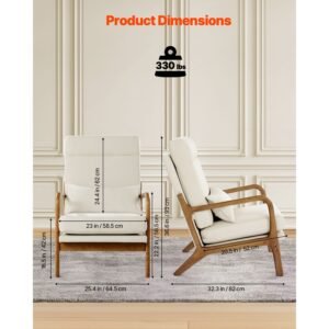 accent chair, high back mid century modern armchair with solid wood frame and non slip legs, upholstered leisure chair with linen fabric and 5.3 in thickened cushion, for living room, bedroom
