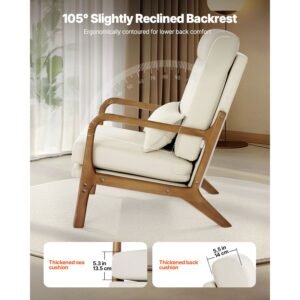 accent chair, high back mid century modern armchair with solid wood frame and non slip legs, upholstered leisure chair with linen fabric and 5.3 in thickened cushion, for living room, bedroom