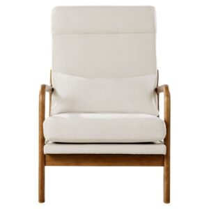 Accent Chair, High Back Mid Century Modern Armchair with Solid Wood Frame and Non-Slip Legs, Upholstered Leisure Chair with Linen Fabric and 5.3 in Thickened Cushion, for Living Room, Bedroom