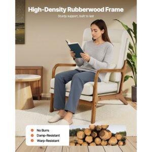 accent chair, high back mid century modern armchair with solid wood frame and non slip legs, upholstered leisure chair with linen fabric and 5.3 in thickened cushion, for living room, bedroom