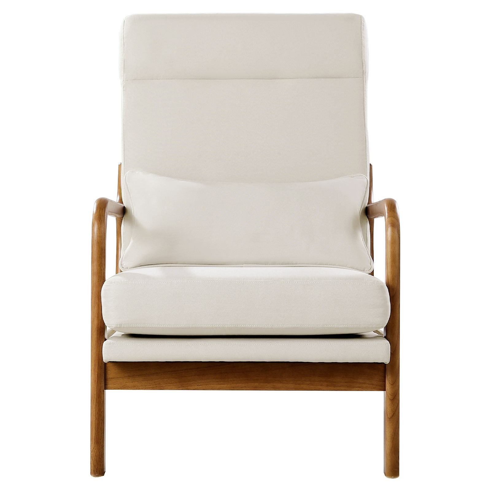 accent chair, high back mid century modern armchair with solid wood frame and non slip legs, upholstered leisure chair with linen fabric and 5.3 in thickened cushion, for living room, bedroom
