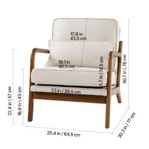accent chair, mid century modern armchair with solid wood frame and non slip legs, upholstered leisure chair with linen fabric and 5.7 in thickened cushion, for living room, bedroom, office
