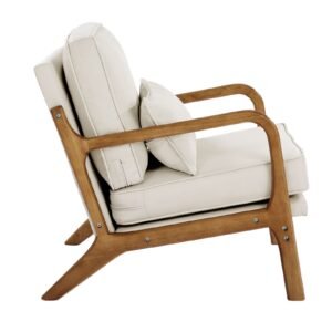 accent chair, mid century modern armchair with solid wood frame and non slip legs, upholstered leisure chair with linen fabric and 5.7 in thickened cushion, for living room, bedroom, office
