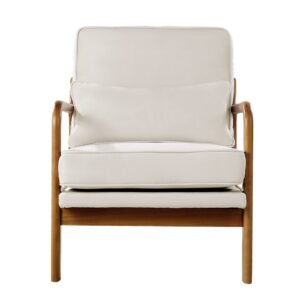 Accent Chair, Mid Century Modern Armchair with Solid Wood Frame and Non-Slip Legs, Upholstered Leisure Chair with Linen Fabric and 5.7 in Thickened Cushion, for Living Room, Bedroom, Office