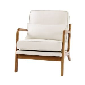accent chair, mid century modern armchair with solid wood frame and non slip legs, upholstered leisure chair with linen fabric and 5.7 in thickened cushion, for living room, bedroom, office