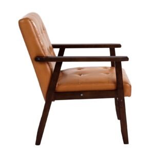 accent chair, mid century modern armchair with solid wood frame and non slip legs, upholstered leisure chair with pu leather and soft cushion, for living room, bedroom, office