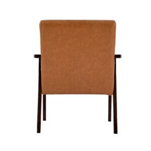 accent chair, mid century modern armchair with solid wood frame and non slip legs, upholstered leisure chair with pu leather and soft cushion, for living room, bedroom, office