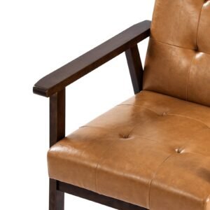 accent chair, mid century modern armchair with solid wood frame and non slip legs, upholstered leisure chair with pu leather and soft cushion, for living room, bedroom, office