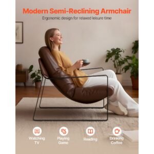 accent chair, modern pu leather armchair, cozy upholstered chair, with soft foam cushioning, sturdy metal frame, and detachable cushion, for living room, bedroom, reading room, office, brown