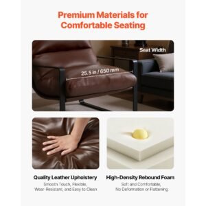 accent chair, modern pu leather armchair, cozy upholstered chair, with soft foam cushioning, sturdy metal frame, and detachable cushion, for living room, bedroom, reading room, office, brown