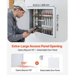 access panel for drywall, 19.2 x 19.2 in galvanized steel access door, easy install hinged service panel with screwdriver latch, for ceiling plumbing electrical, 18.4 x 18.4 in cutout size white