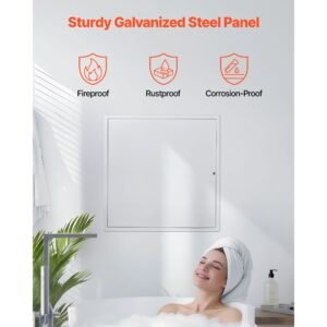 access panel for drywall, 25.2 x 25.2 in galvanized steel access door, easy install hinged service panel with key, for ceiling plumbing electrical, 24.4 x 24.4 in cutout size, white