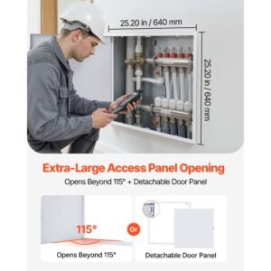 access panel for drywall, 25.2 x 25.2 in galvanized steel access door, easy install hinged service panel with key, for ceiling plumbing electrical, 24.4 x 24.4 in cutout size, white