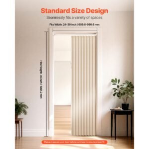 accordion door, 47 x 78 inch, blackout fabric folding magnetic door curtain, with hanging hooks, interior room divider for doorways, closets, bedrooms, bathrooms, living rooms, beige, 1 panel