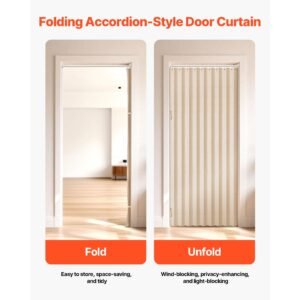 accordion door, 47 x 78 inch, blackout fabric folding magnetic door curtain, with hanging hooks, interior room divider for doorways, closets, bedrooms, bathrooms, living rooms, beige, 1 panel