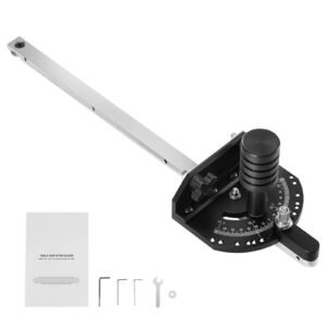 accurate miter gauge, fits slots 3/4'' x 3/8'', crafted from aluminum alloy, features 15 adjustable angle stops, spring loaded plunger & detachable disc, ideal for woodwork & table saws
