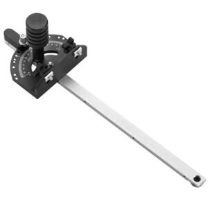 accurate miter gauge, fits slots 3/4'' x 3/8'', crafted from aluminum alloy, features 15 adjustable angle stops, spring loaded plunger & detachable disc, ideal for woodwork & table saws