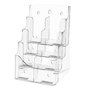 acrylic brochure holder 8.5 x 11 inch, 4 tier clear acrylic literature display stand, plastic literature organizer flyer stand & removable divider for office exhibition, countertop or wall mount