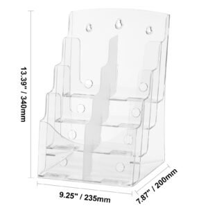 acrylic brochure holder 8.5 x 11 inch, 4 tier clear acrylic literature display stand, plastic literature organizer flyer stand & removable divider for office exhibition, countertop or wall mount