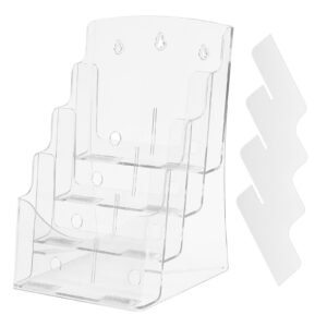acrylic brochure holder 8.5 x 11 inch, 4 tier clear acrylic literature display stand, plastic literature organizer flyer stand & removable divider for office exhibition, countertop or wall mount