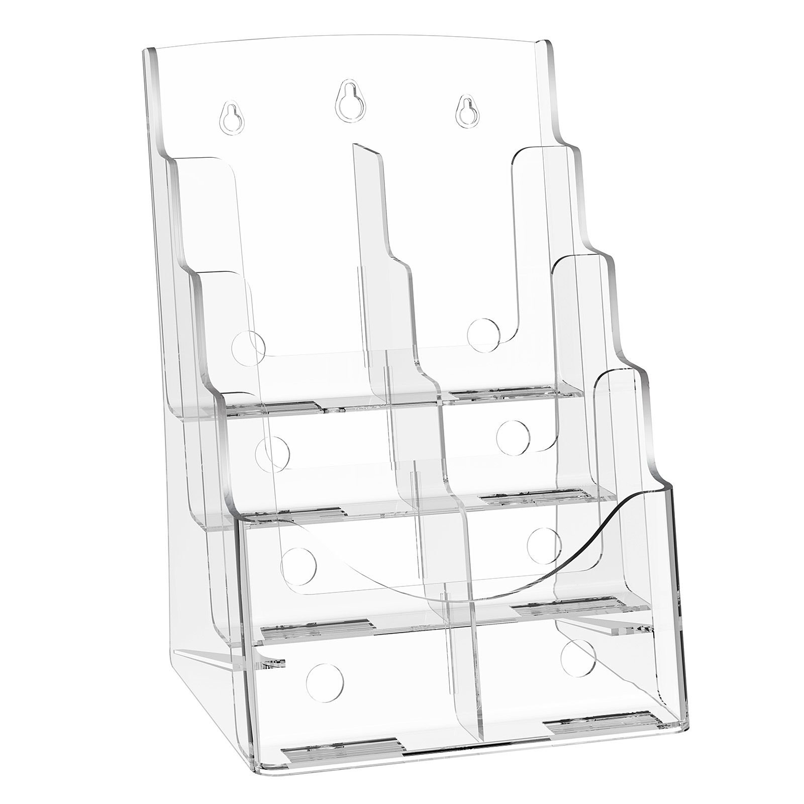 acrylic brochure holder 8.5 x 11 inch, 4 tier clear acrylic literature display stand, plastic literature organizer flyer stand & removable divider for office exhibition, countertop or wall mount