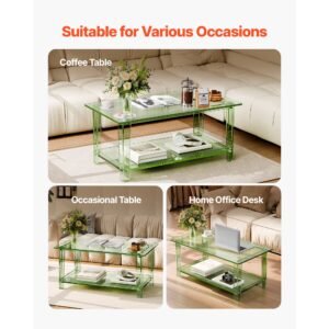 acrylic coffee table, 2 tiers center table with storage shelf, modern rectangle acrylic coffee desk, ideal for dining room, kitchen island, restaurant, office, 19.7 x 31.5 x 15.7 in (green)